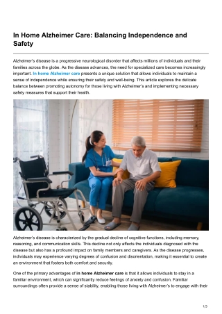 In Home Alzheimer Care Balancing Independence and Safety