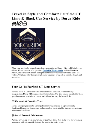 Travel in Style and Comfort: Fairfield CT Limo & Black Car Service by Dorca Ride
