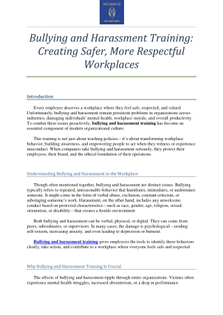 Bullying and Harassment Training