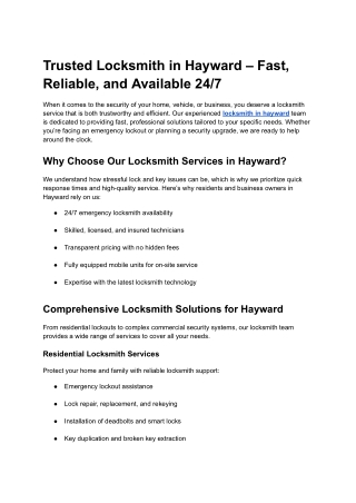 Trusted Locksmith in Hayward – Fast, Reliable, and Available 24_7