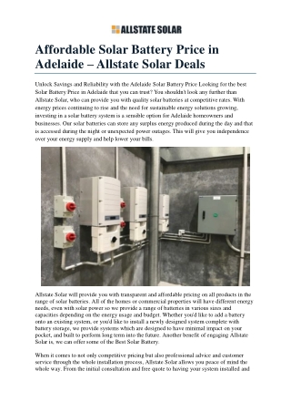 Affordable Solar Battery Price in Adelaide