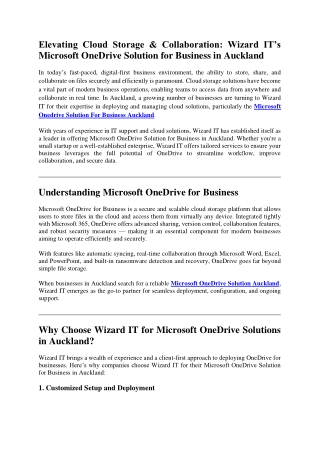 Elevating Cloud Storage & Collaboration Wizard IT’s Microsoft OneDrive Solution for Business in Auckland