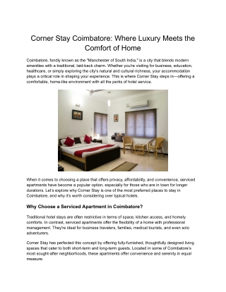 Accommodation in Coimbatore – Smart, Spacious & Affordable