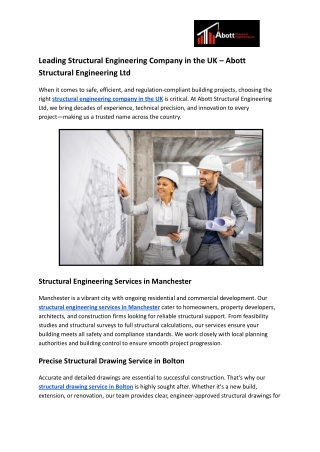 Leading Structural Engineering Company in the UK – Abott Structural Engineering Ltd