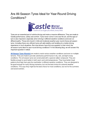 Are All-Season Tyres Ideal for Year-Round Driving Conditions