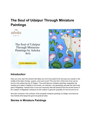 Discover the Soul of Udaipur Through Miniature Paintings by Ashoka Arts
