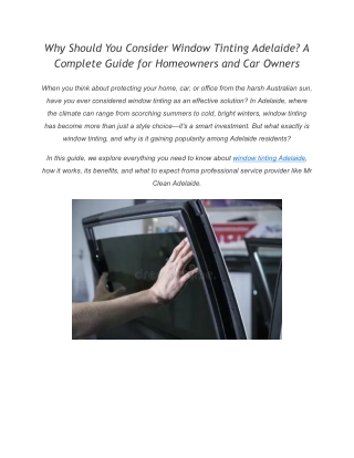 Why Should You Consider Window Tinting Adelaide A Complete Guide for Homeowners and Car Owners