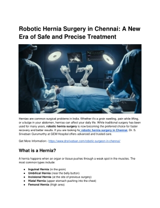 Robotic Hernia Surgery in Chennai: A New Era of Safe and Precise Treatment