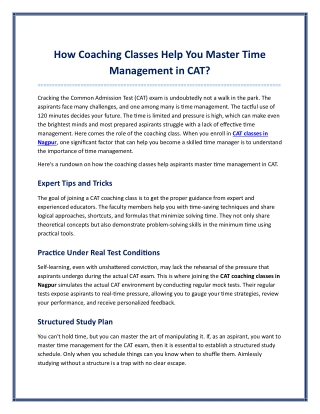How Coaching Classes Help You Master Time Management in CAT ?