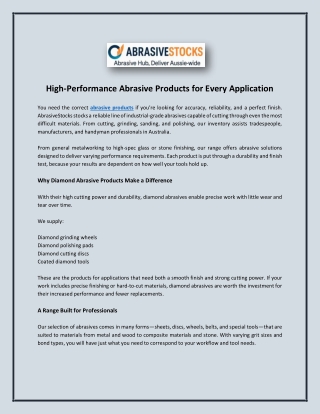 High-Performance Abrasive Products for Every Application