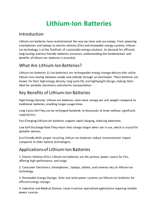Lithium-Ion Battery Energy Storage Systems (BESS)