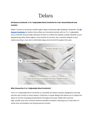 All Season Comforter: 3-in-1 Adjustable Wool Comforter for Every Season