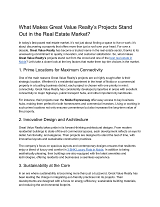 What Makes Great Value Realty’s Projects Stand Out in the Real Estate Market?