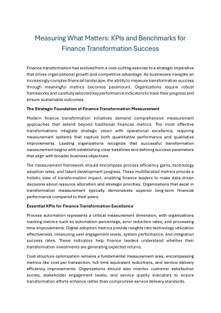 Measuring What Matters KPIs and Benchmarks for Finance Transformation Success