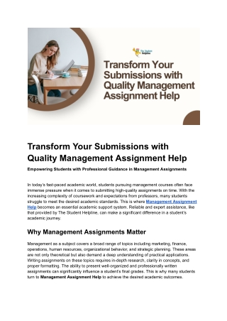 Transform Your Submissions with Quality Management Assignment Help