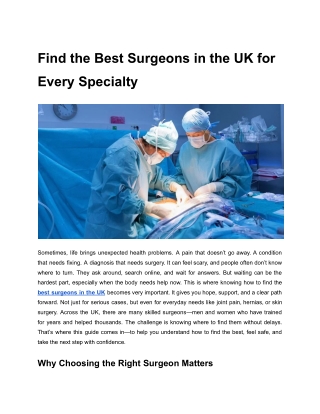 Find the Best Surgeons in the UK for Every Specialty