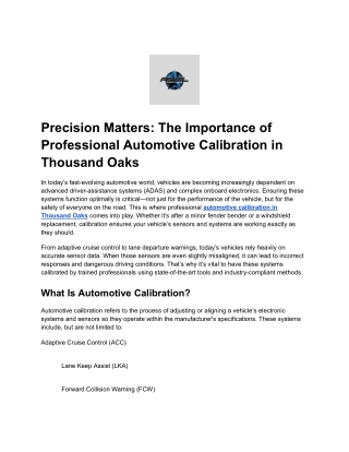 The Importance of Professional Automotive Calibration in Thousand Oaks