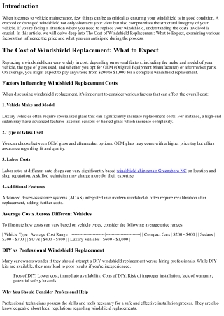 The Cost of Windshield Replacement: What to Expect