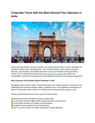 Corporate Travel with the Best Inbound Tour Operator in India