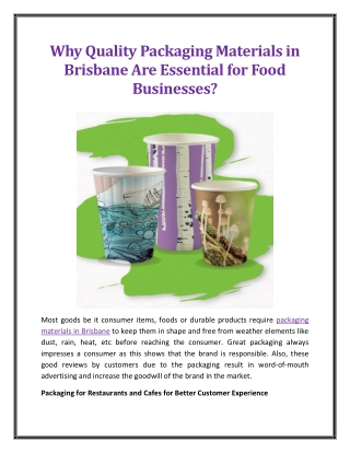 Why Quality Packaging Materials in Brisbane Are Essential for Food Businesses