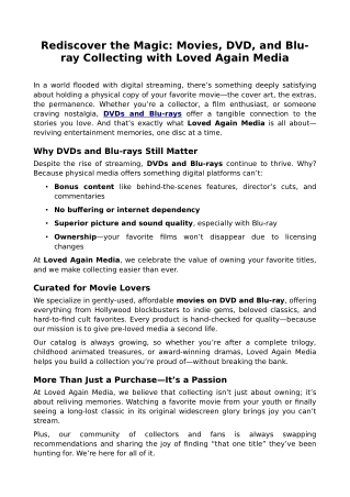 Rediscover the Magic: Movies, DVD, and Blu-ray Collecting with Loved Again Media