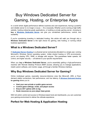 Buy Windows Dedicated Server for Gaming, Hosting, or Enterprise Apps