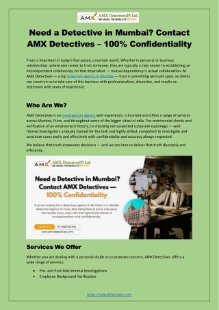 Need a Detective in Mumbai? Contact AMX Detectives – 100% Confidentiality