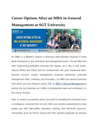 Career Options After an MBA in General Management at SGT University
