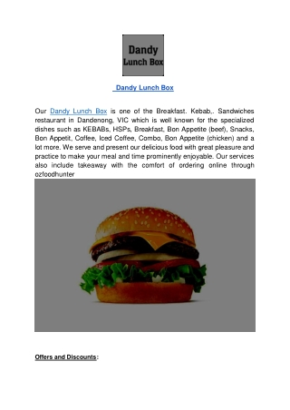 Dandy Lunch Box Dandenong Menu | Get Best Deal