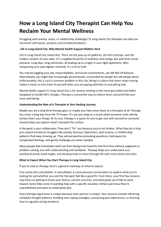 Long Island City Therapist