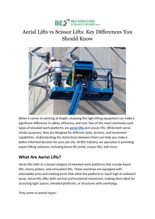 Aerial Lifts vs Scissor Lifts: Key Differences You Should Know