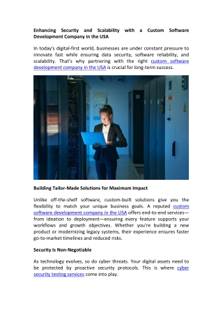 Enhancing Security and Scalability with a Custom Software Development Company in the USA