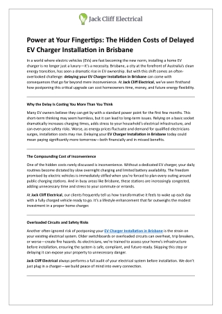 Power at Your Fingertips - The Hidden Costs of Delayed EV Charger Installation in Brisbane