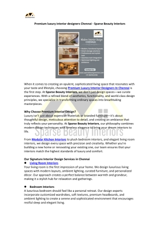 Premium luxury interior designers Chennai