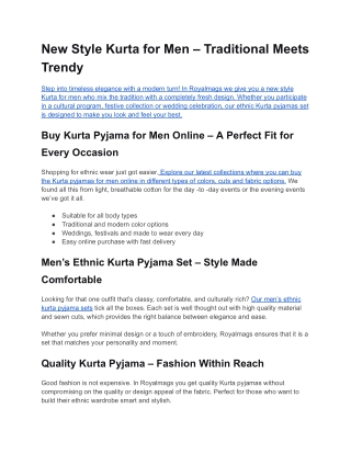 New Style Kurta for Men – Traditional Meets Trendy