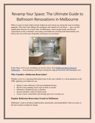 Revamp Your Space The Ultimate Guide to Bathroom Renovations in Melbourne