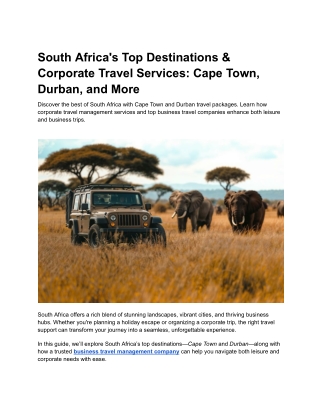 South Africa's Top Destinations & Corporate Travel Services