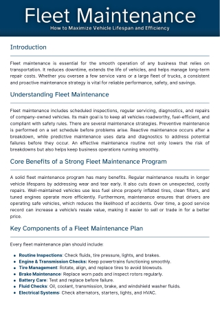 Fleet Maintenance | How to Maximize Vehicle Lifespan and Efficiency