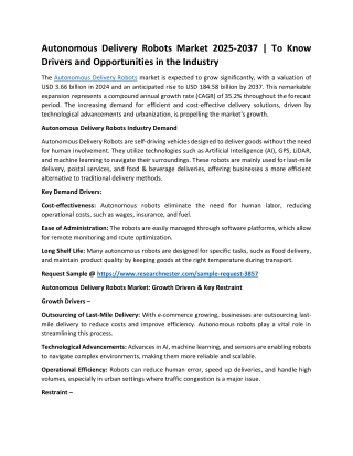 Autonomous Delivery Robots Market Size” | Showing Impressive Growth by 2037