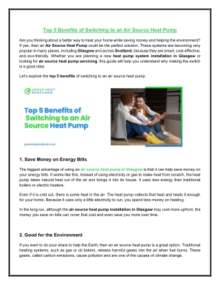Top 5 Benefits of Switching to an Air Source Heat Pump