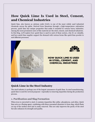How Quick Lime Is Used in Steel, Cement, and Chemical Industries