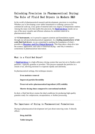 The Role of Fluid Bed Dryers in Modern R&D