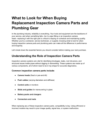 The Plumber’s Guide to Replacing Inspection Camera and Plumbing Parts