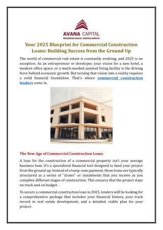 Your 2025 Blueprint for Commercial Construction Loans: Building Success