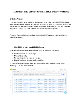 Affordable CRM Software for Indian SMEs Under ₹1000/Month