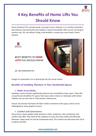 4 Key Benefits of Home Lifts You Should Know