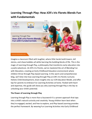 Learning Through Play: How JCR's Iris Florets Blends Fun with Fundamentals