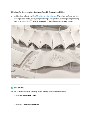 3D Printer Service in London – Precision, Speed & Creative Possibilities