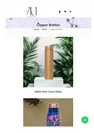 Copper Bottle Exporter From India