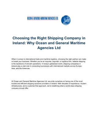 Trusted Short Sea Shipping Services | Ocean And General Maritime Agencies Ltd